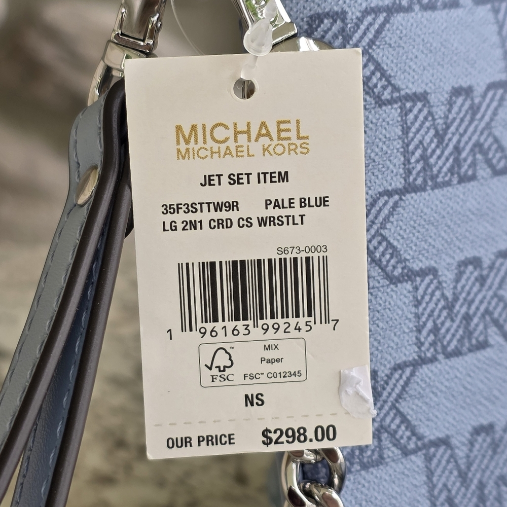 Michael Kors Jet Set Logo Large 2 In 1 Card Case Wristlet Blue - Picture 6 of 8